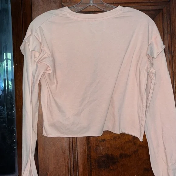 Pink long sleeve ruffle crop top, Medium - Picture 2 of 3